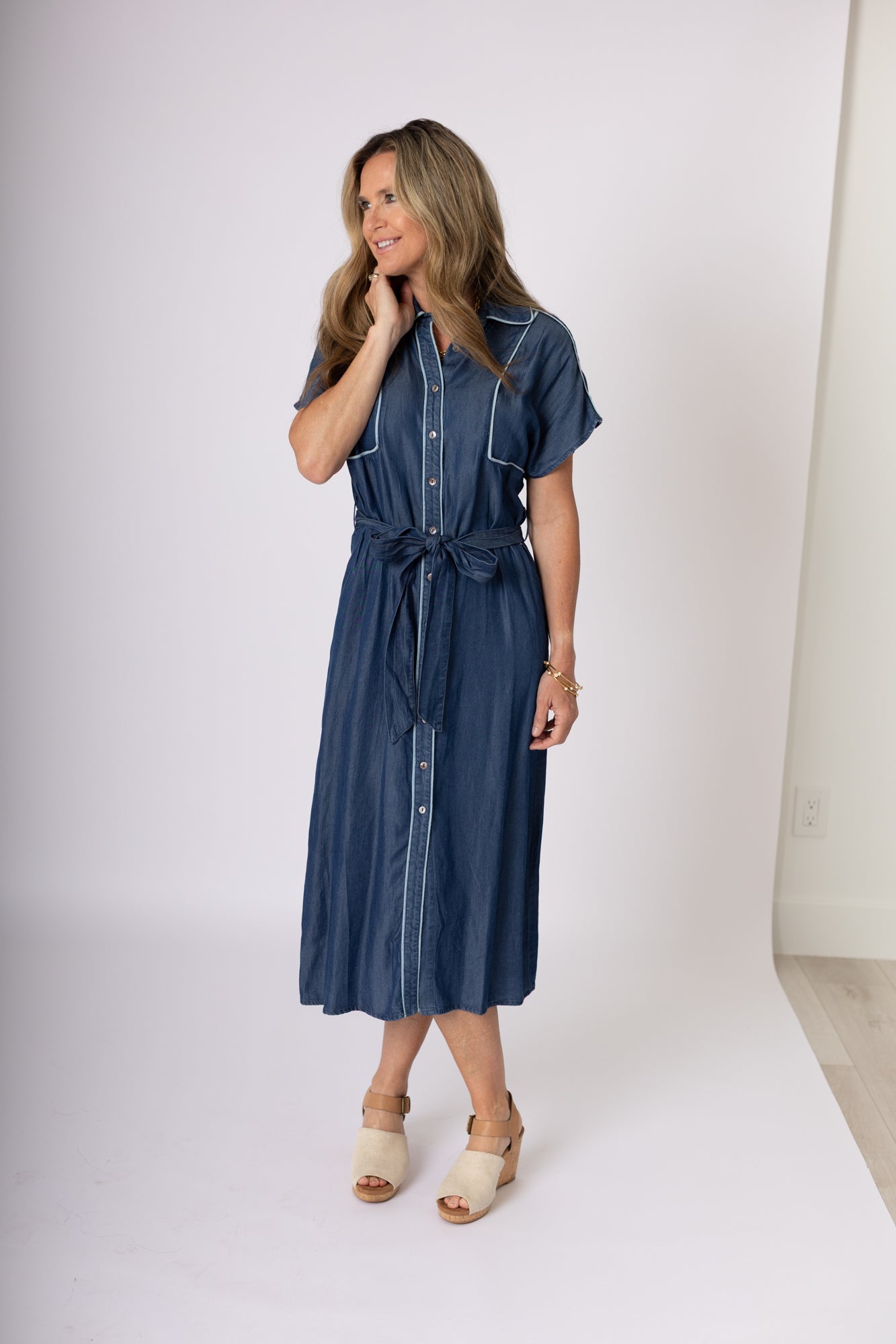 Denim Button Up Midi Dress