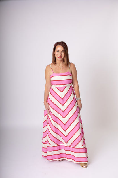 Pink and Cream Long Pattern Dress