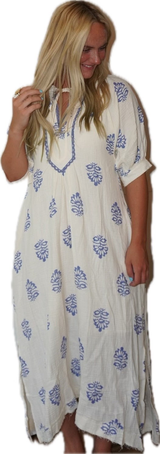 Blue Gauze Midi Dress