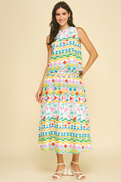 Geometric Print A-Line Skirt