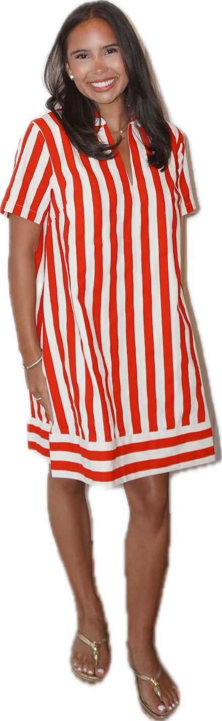 Red/White Linen Striped Dress