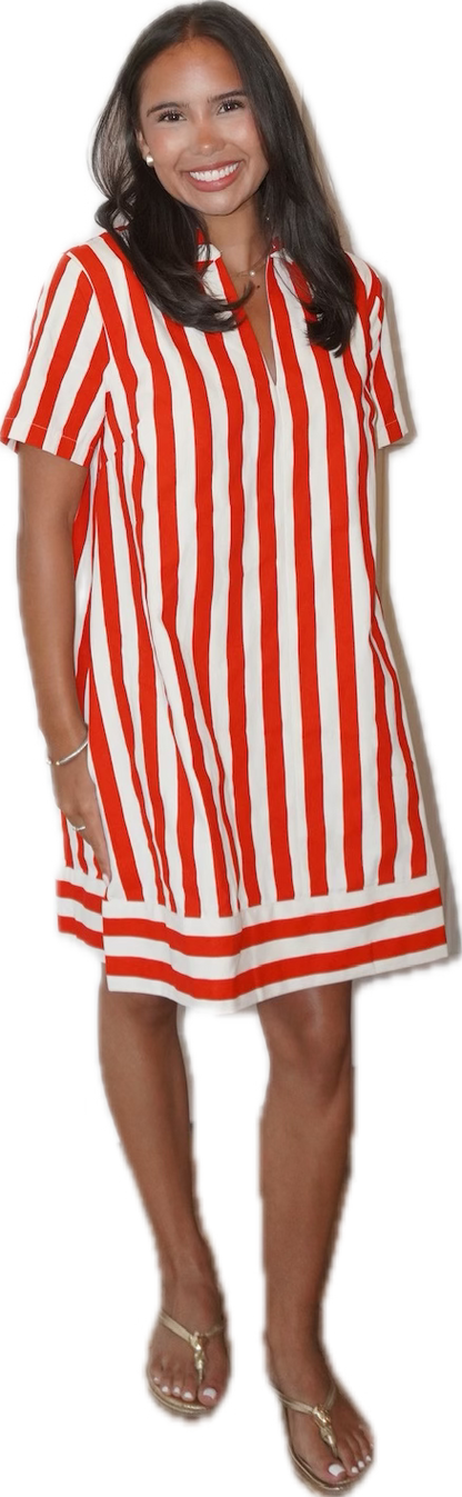 Red/White Linen Striped Dress