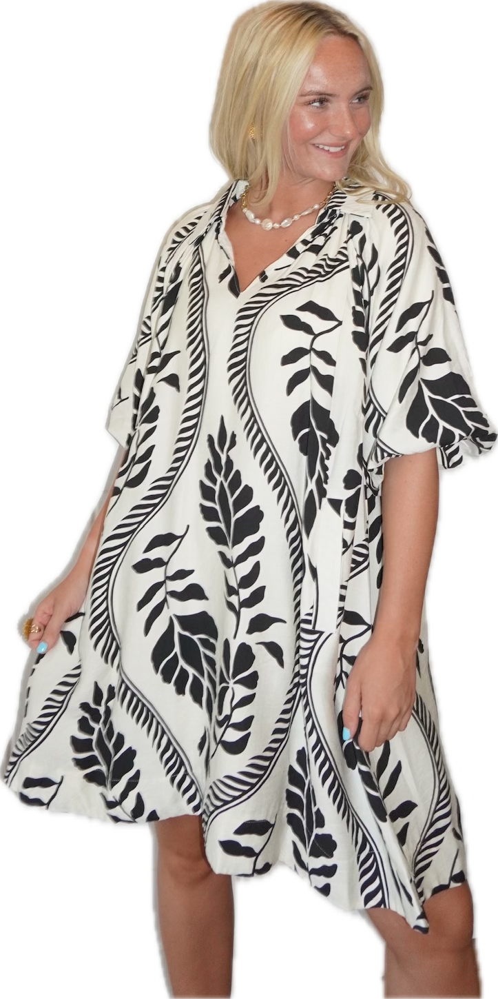 Cream/Black Leafy Bubble Dress