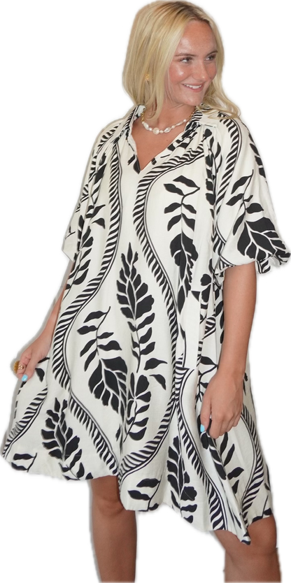 Cream/Black Leafy Bubble Dress