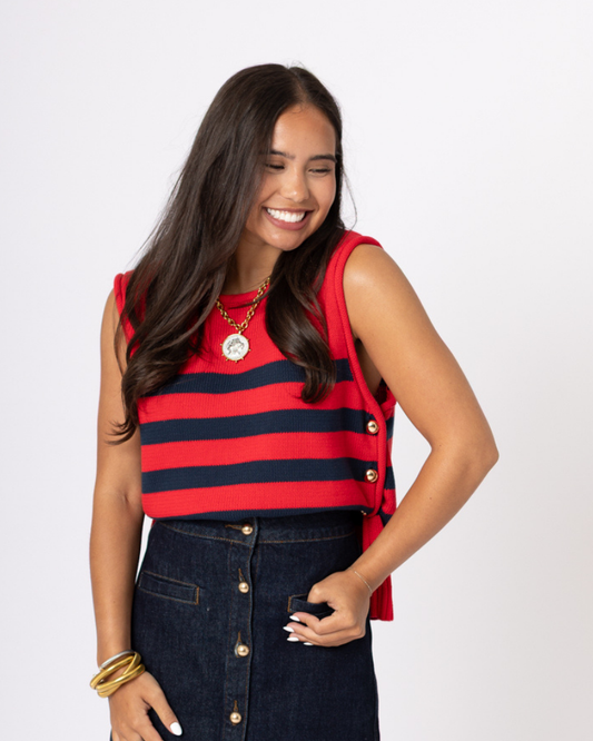 Red and Navy Striped Top