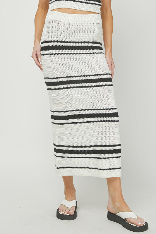 White/Black Striped Sweater Set