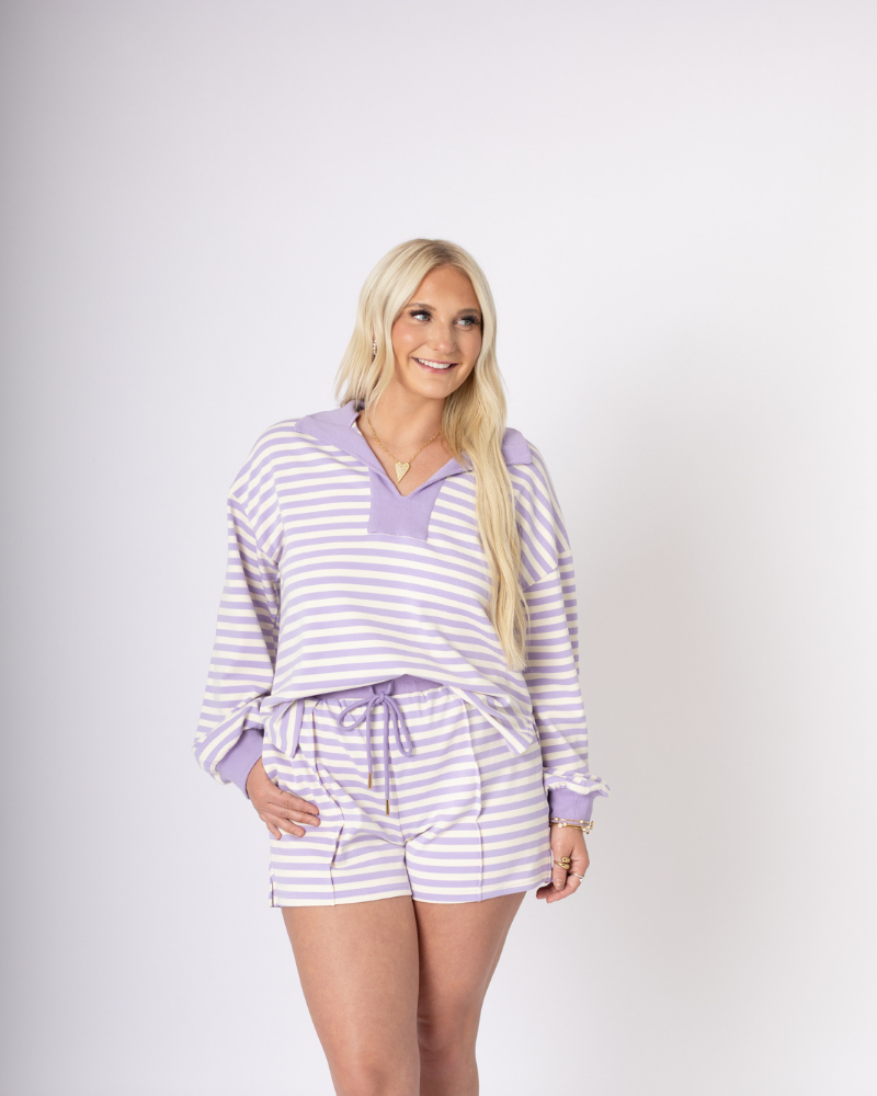 Lavender Striped Short Set