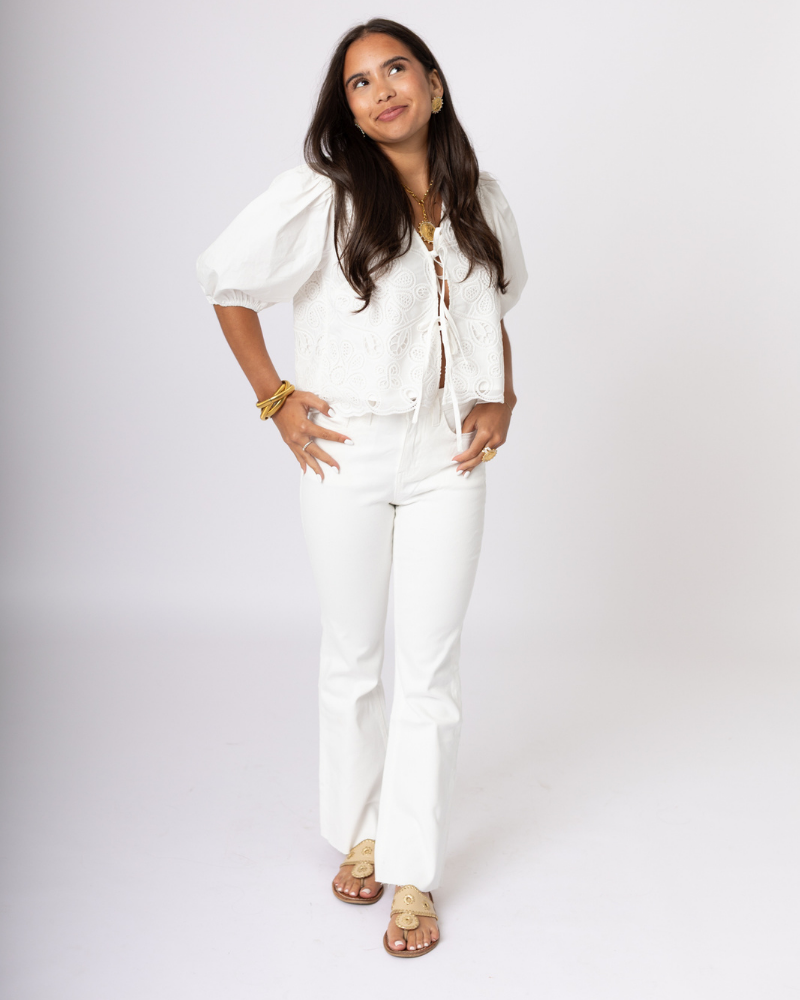 White Eyelet Puff Sleeve Blouse