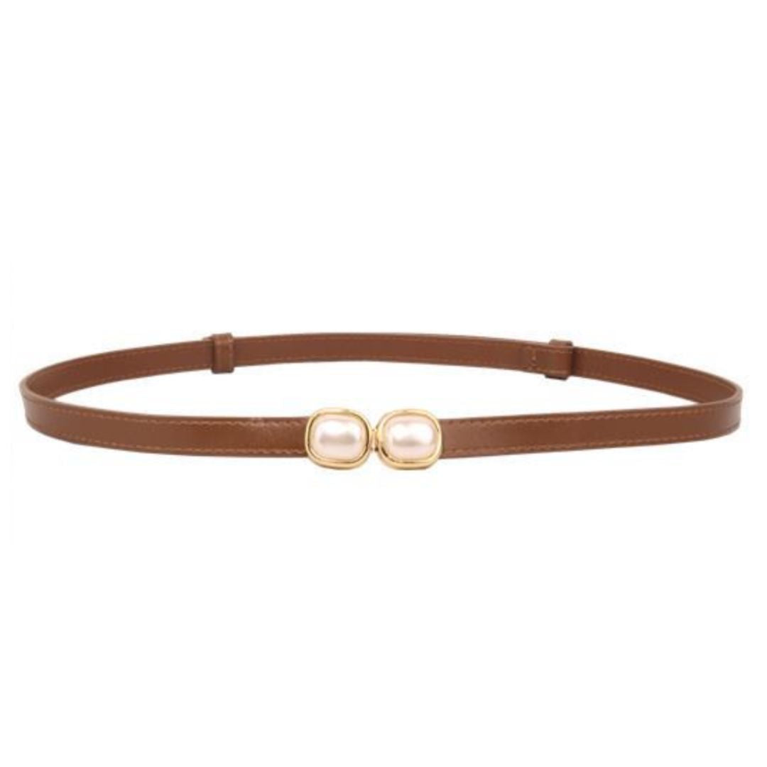 Brown Pearl Buckle Belt