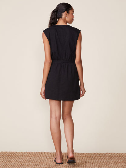 Black Vneck Smocked Dress