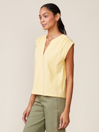 Yellow Slub Sleeveless Trapunto Top