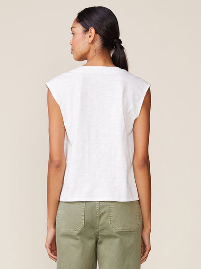 White Slub Sleeveless Trapunto Top