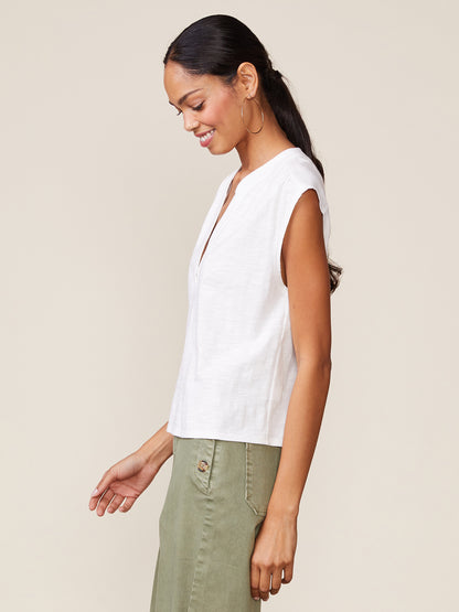 White Slub Sleeveless Trapunto Top