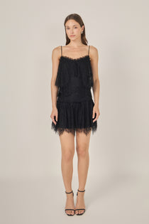 Black Lace Cami Skirt Set