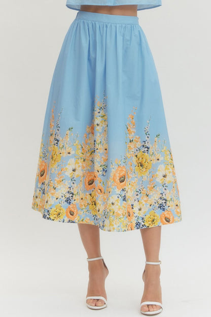 Blue Floral Skirt Set