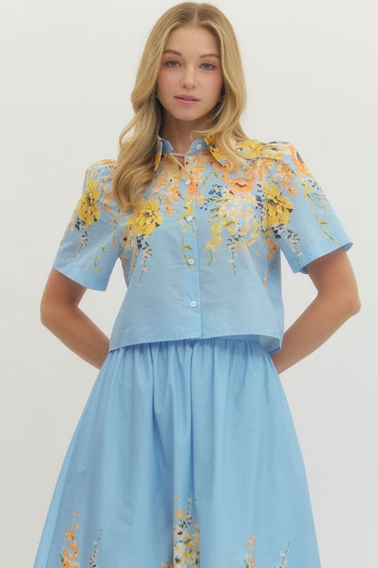 Blue Floral Skirt Set