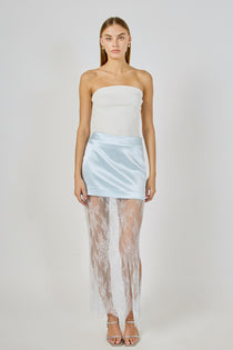 Champagne Satin Maxi Lace Skirt