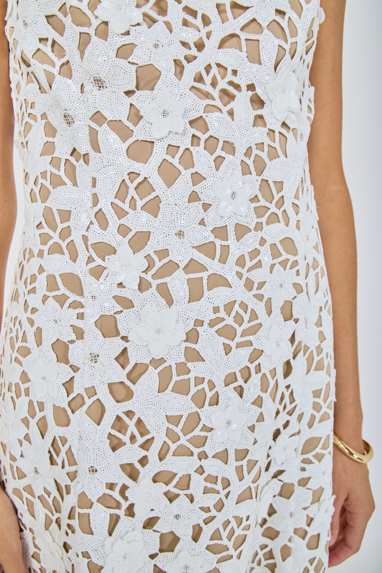 Ivory Floral Sequin Mini Dress