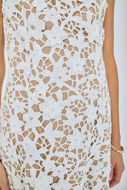 Ivory Floral Sequin Mini Dress