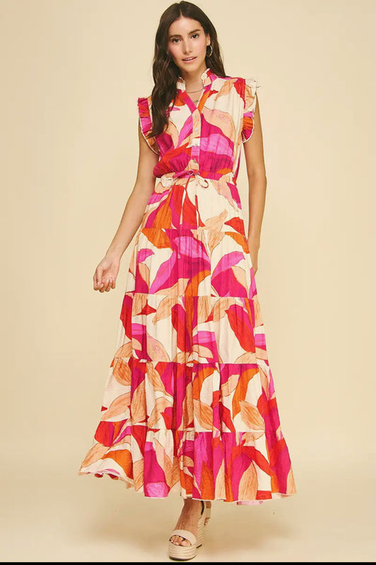 Leaf Print Button Down Dress