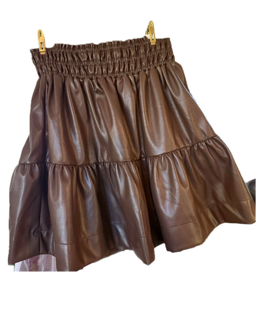 Brown Tiered Leather Skirt