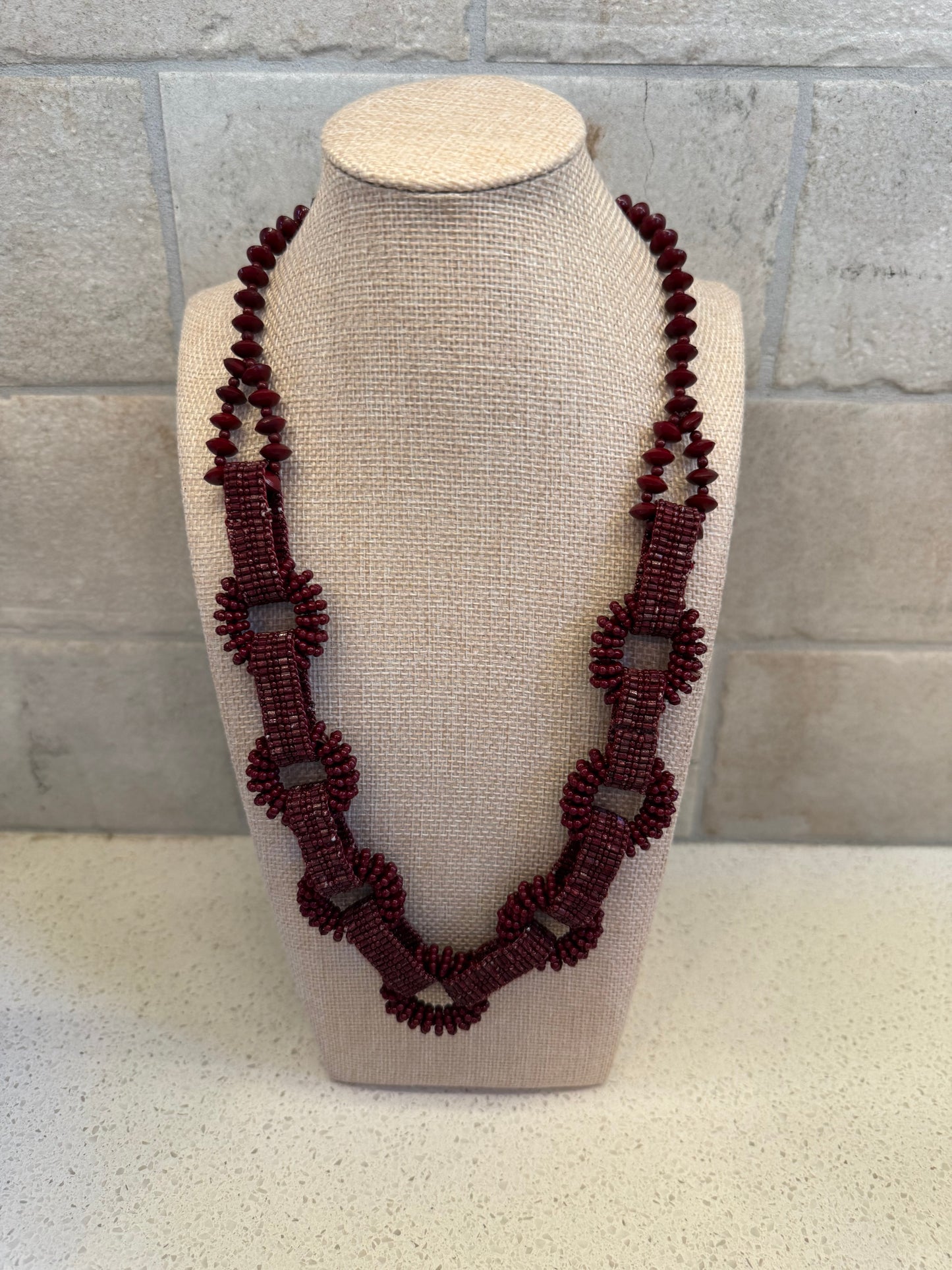 Maroon Beaded Necklace