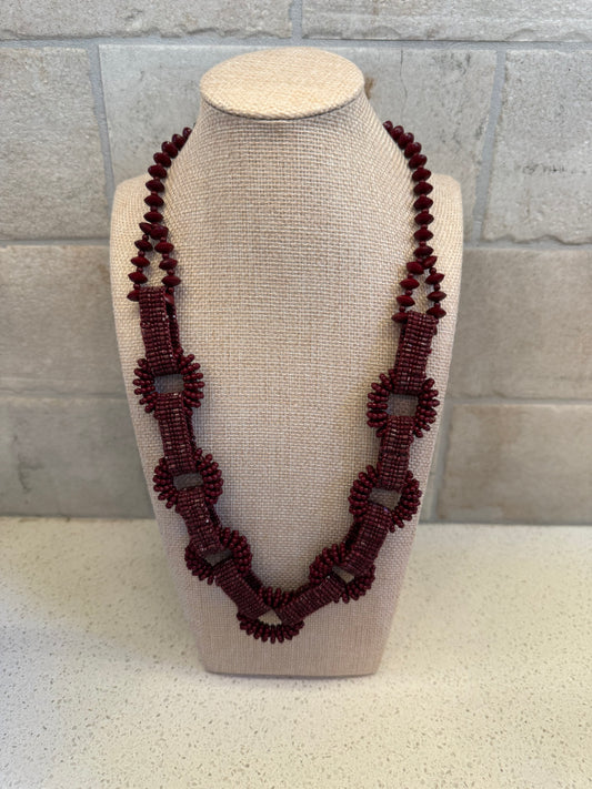 Maroon Beaded Necklace