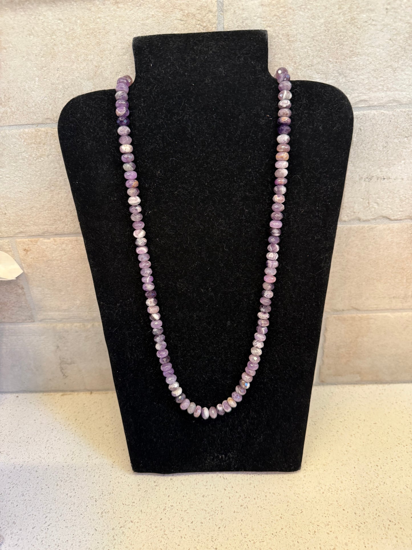 Long Pink or Purple Natural Stone Necklace