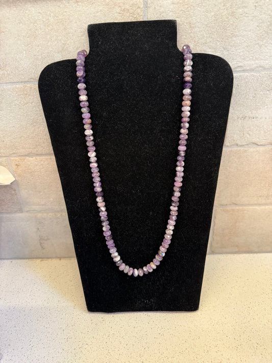 Long Pink or Purple Natural Stone Necklace
