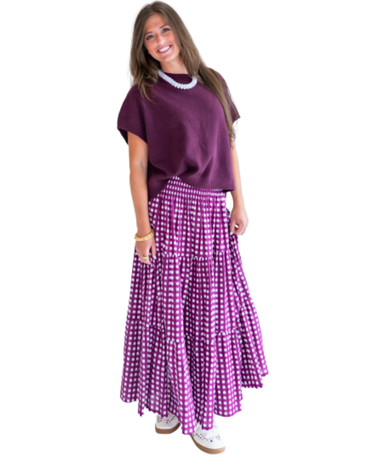 Lucy Midi Skirt Gingham Plum