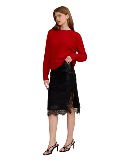 Black Leather Lace Trim Skirt