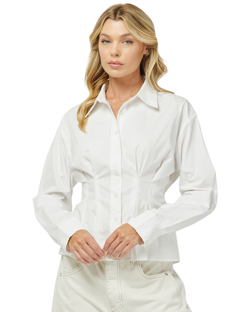 Off White Pleated Button Down Shirt