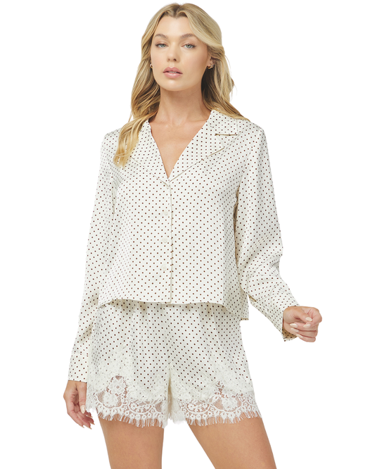 Cream Polka Dot Button Blouse