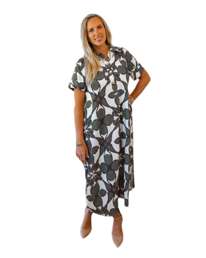 Olive/White Midi Dress