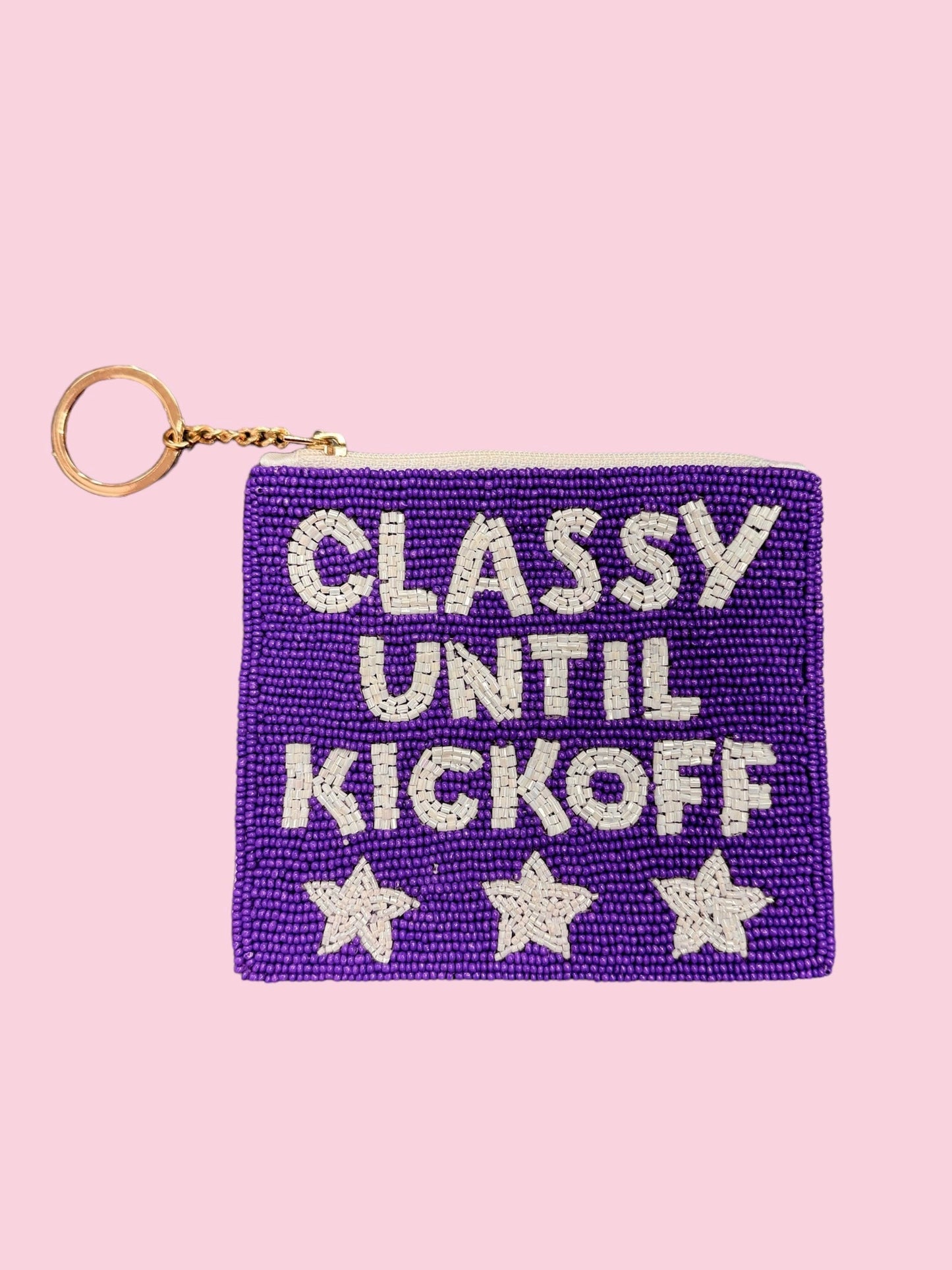 Purple Game Day Beaded Coin Purse