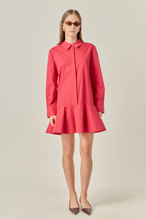 Red Collared Flare Skirt Dress