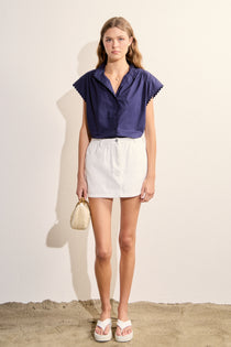 White Ruffle Denim Skort