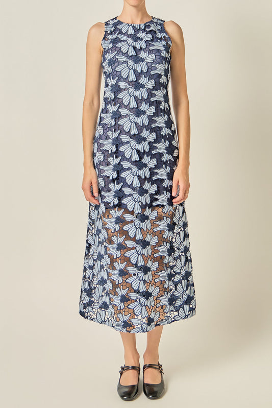 Powder Blue/Navy Lace Midi Dress