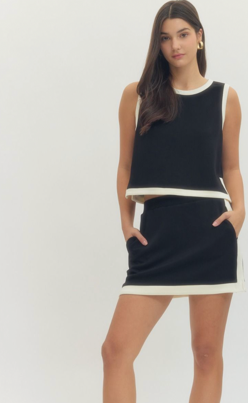 Black Striped Cream Skirt