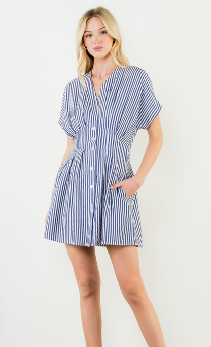 Short Sleeve Striped Button Down Dress