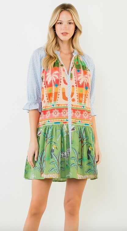 Multi Pattern V-Neck Dress