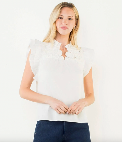 White Flutter Top
