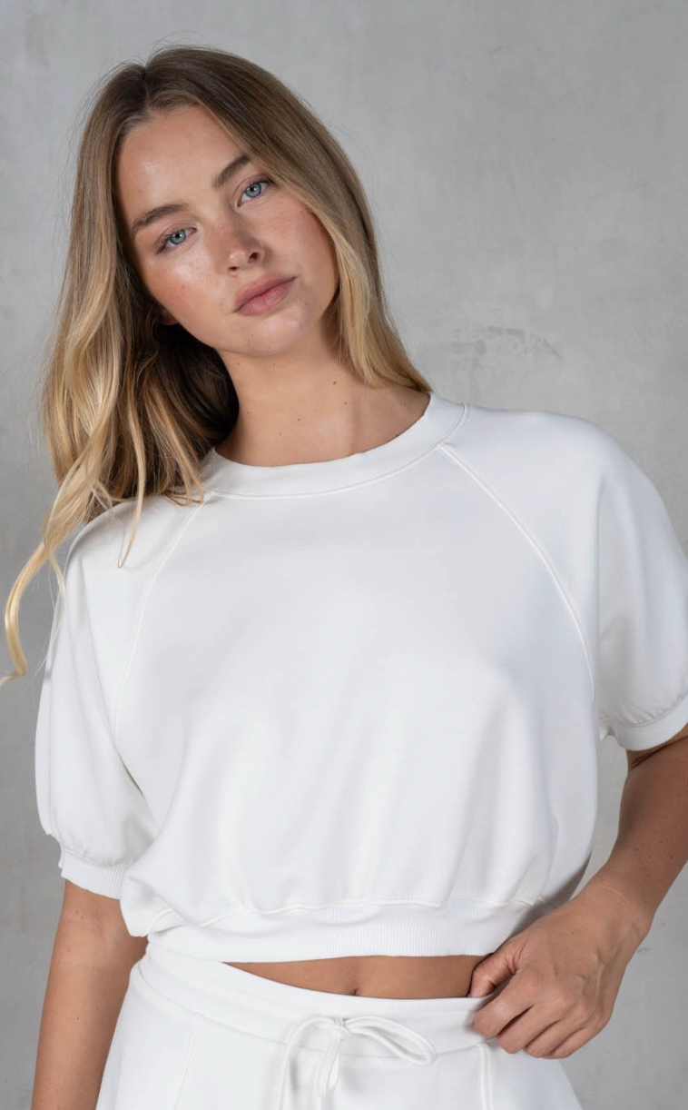 Ivory Cropped Raglan Short Sleeve Sweatshirt