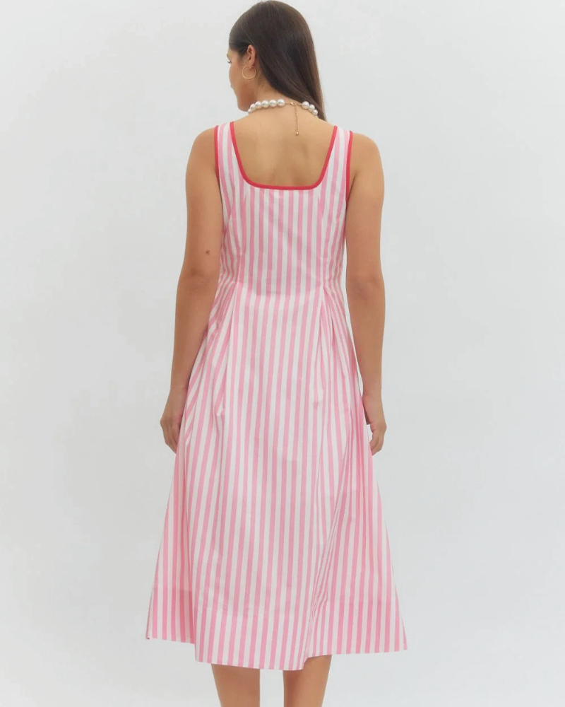 Pink and White Striped Midi Dress