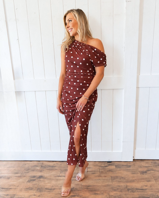 Brown/Ivory Polka Dot Maxi Dress