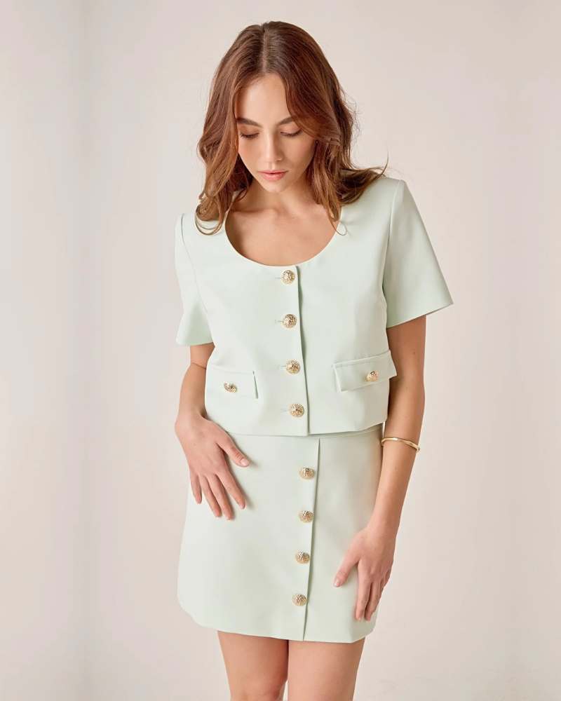 Mint Gold Button Mini Skirt/Top