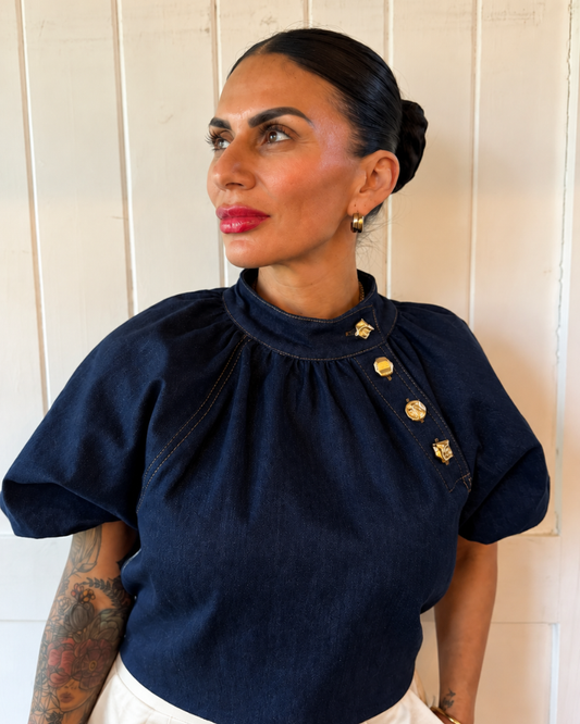 Puff Sleeve Denim Top