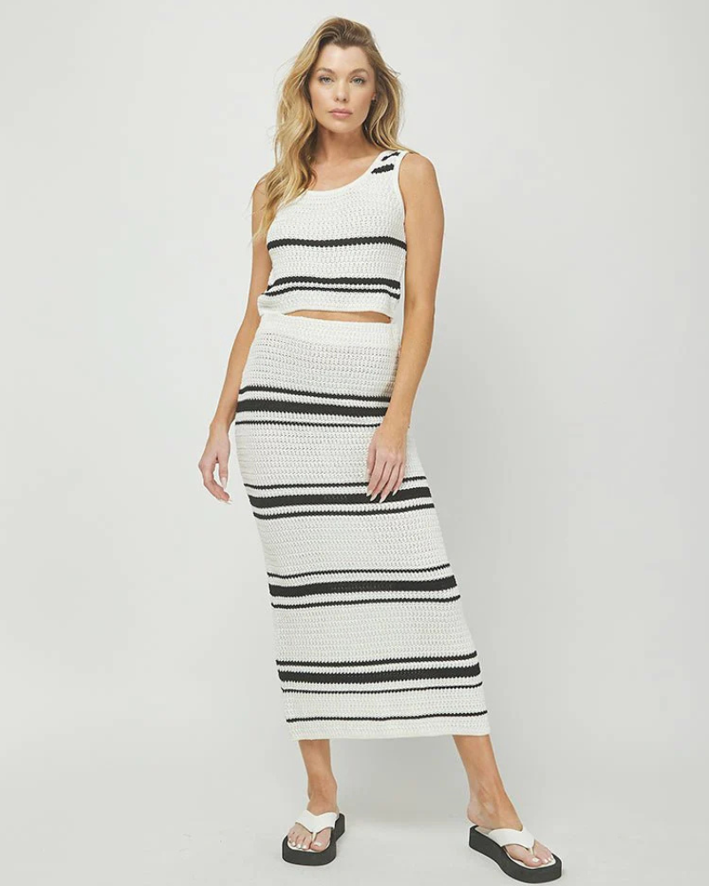 White/Black Striped Sweater Set