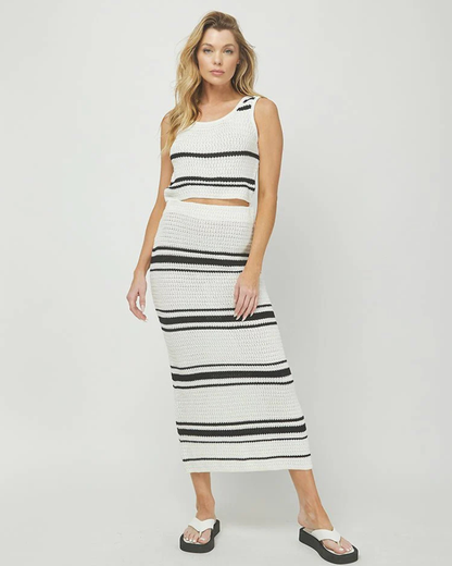 White/Black Striped Sweater Set