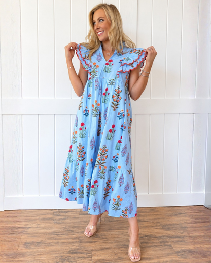 Blue Floral Midi Dress